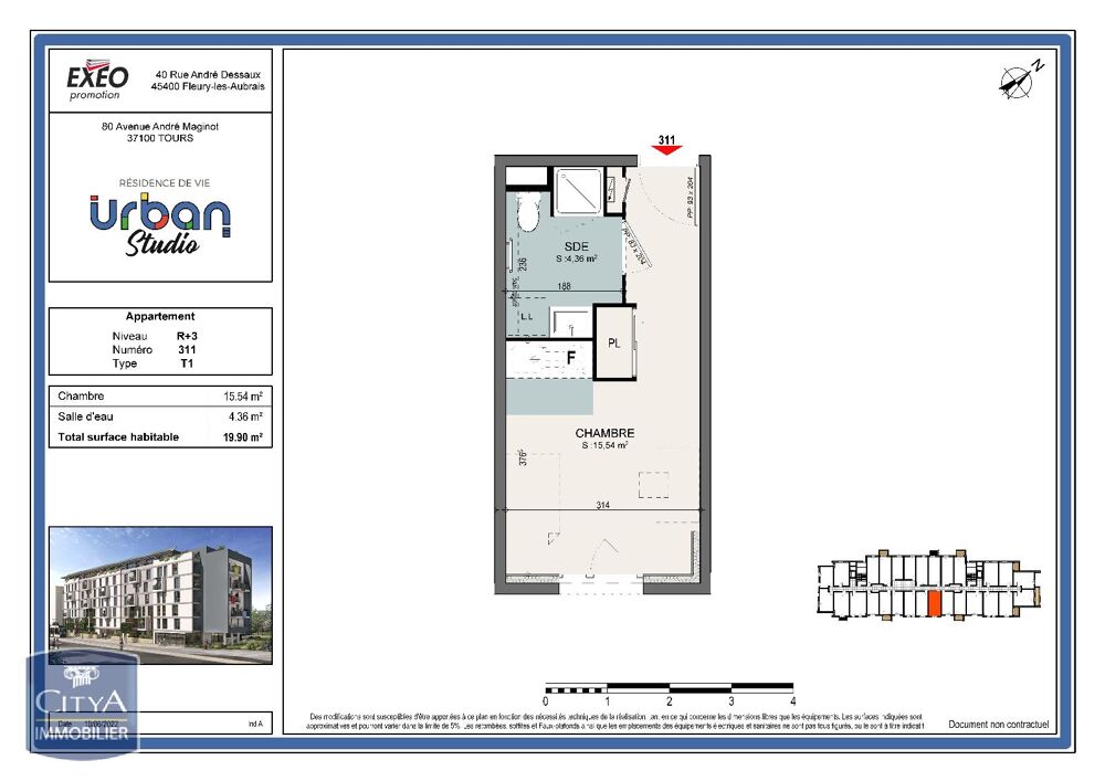 location Appartement - 1 pièce(s) - 20 m² Tours (37100)