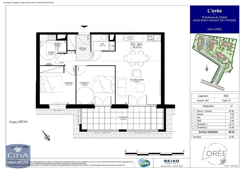 location Appartement - 3 pièce(s) - 60 m² Saint-Vincent-de-Tyrosse (40230)