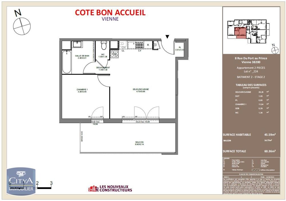 location Appartement - 2 pièce(s) - 46 m² Vienne (38200)