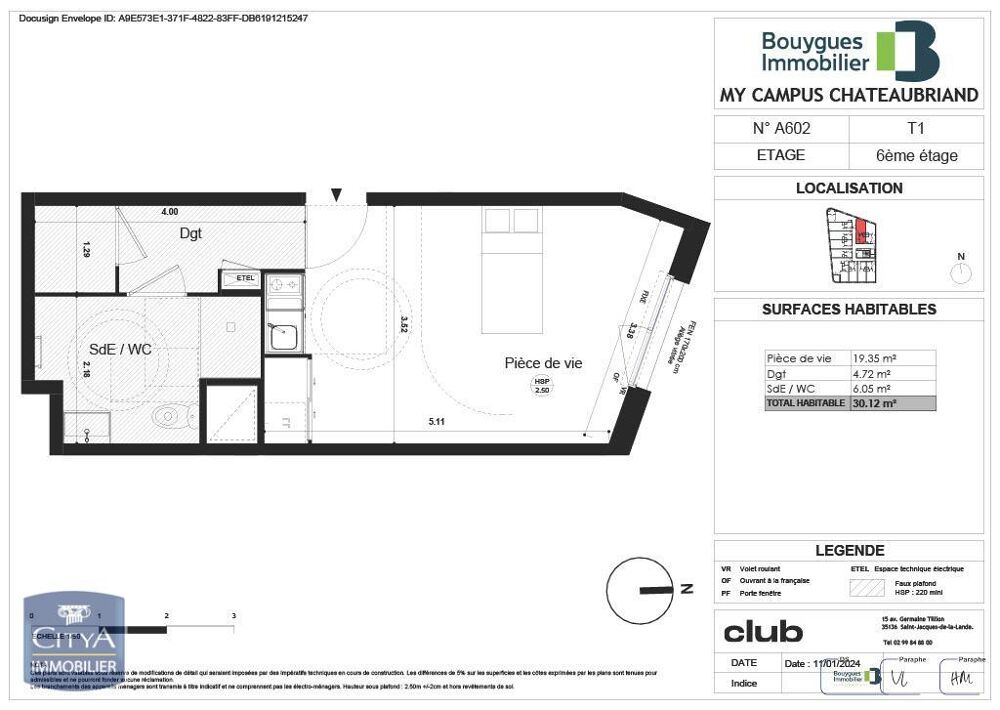location Appartement - 1 pièce(s) - 30 m² Rennes (35000)