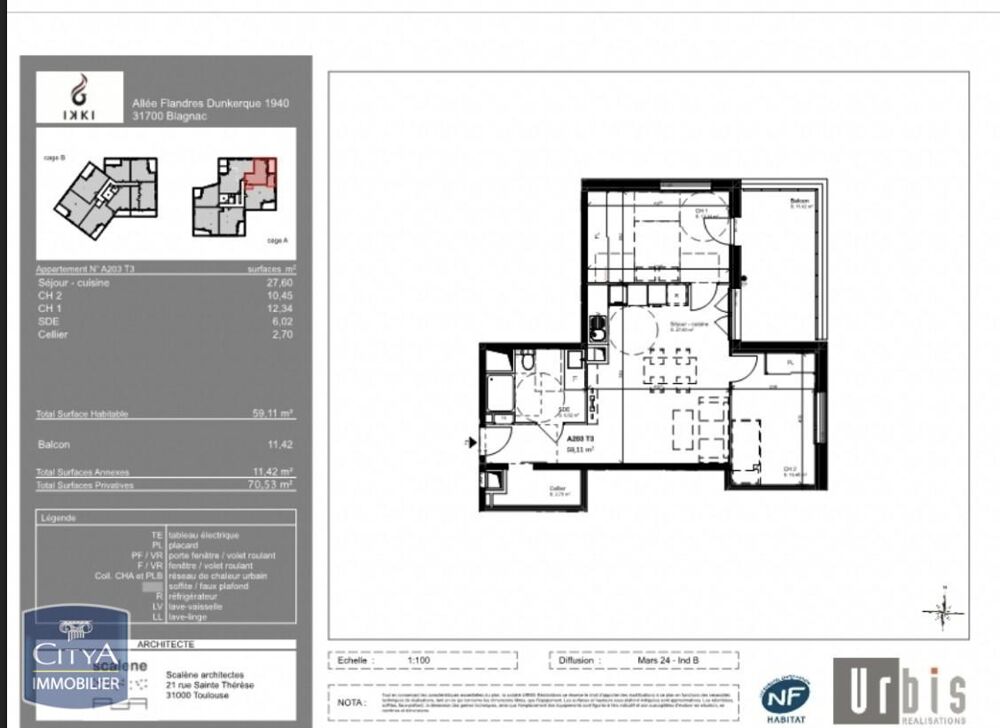 location Appartement - 3 pièce(s) - 59 m² Blagnac (31700)