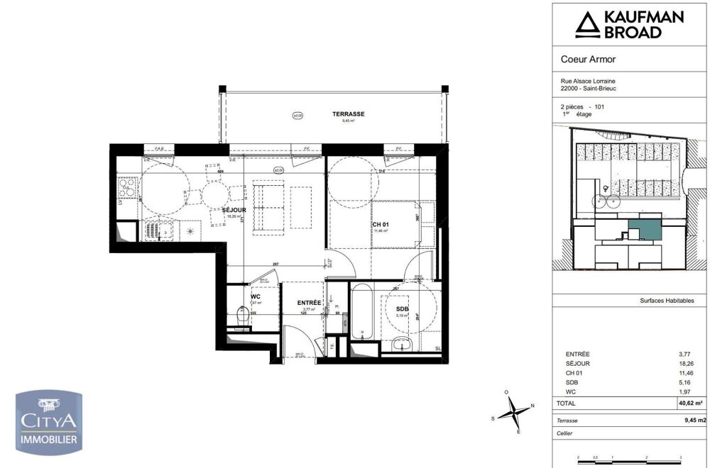 location Appartement - 2 pièce(s) - 41 m² Saint-Brieuc (22000)