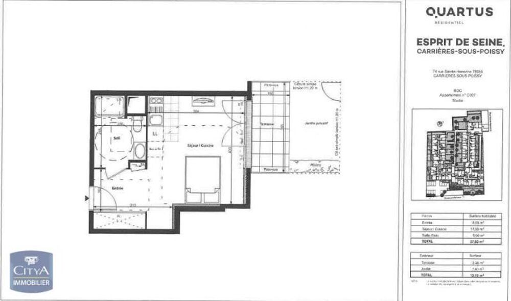 location Appartement - 1 pièce(s) - 28 m² Carrières-sous-Poissy (78955)