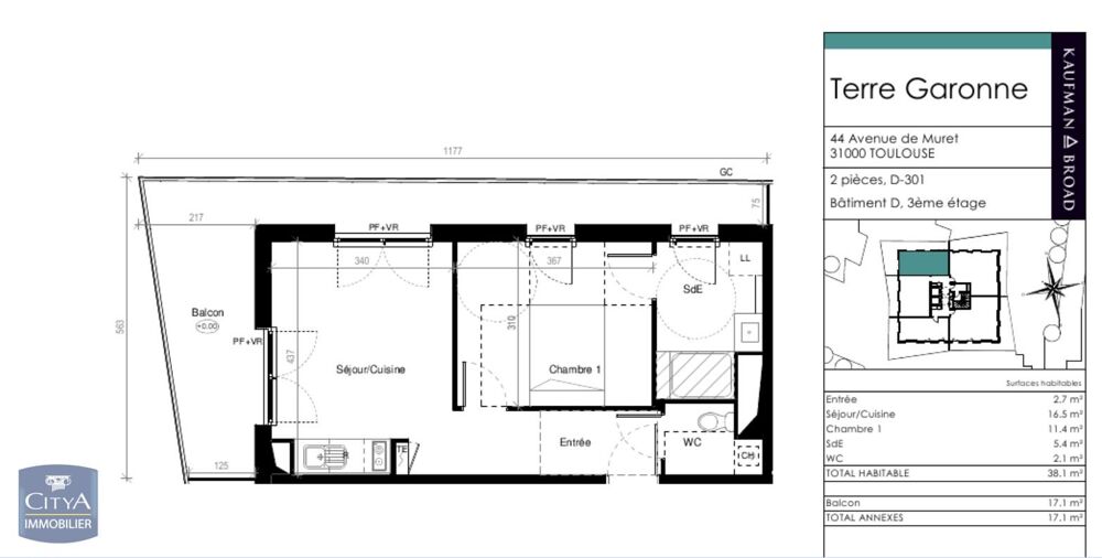 location Appartement - 2 pièce(s) - 38 m² Toulouse (31300)