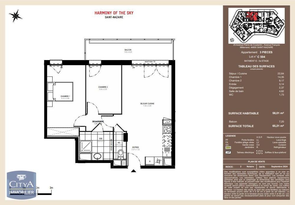 location Appartement - 3 pièce(s) - 58 m² Saint-Nazaire (44600)