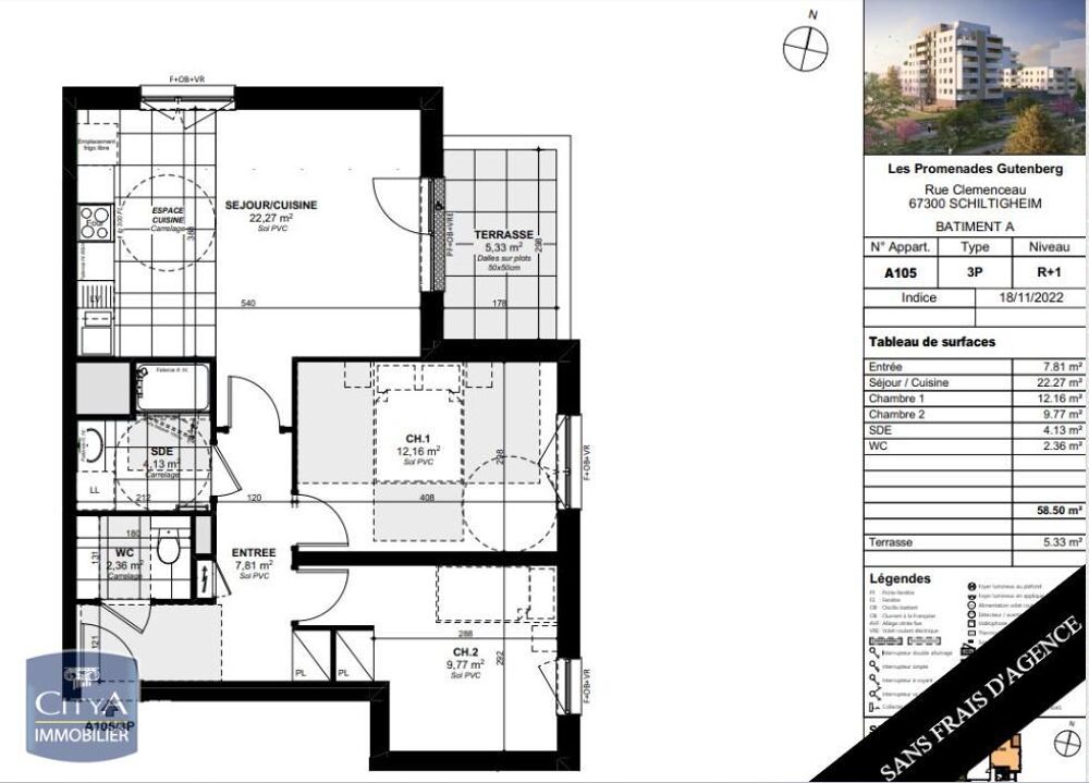 location Appartement - 3 pièce(s) - 59 m² Schiltigheim (67300)