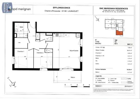  Appartement  louer 3 pices 64 m