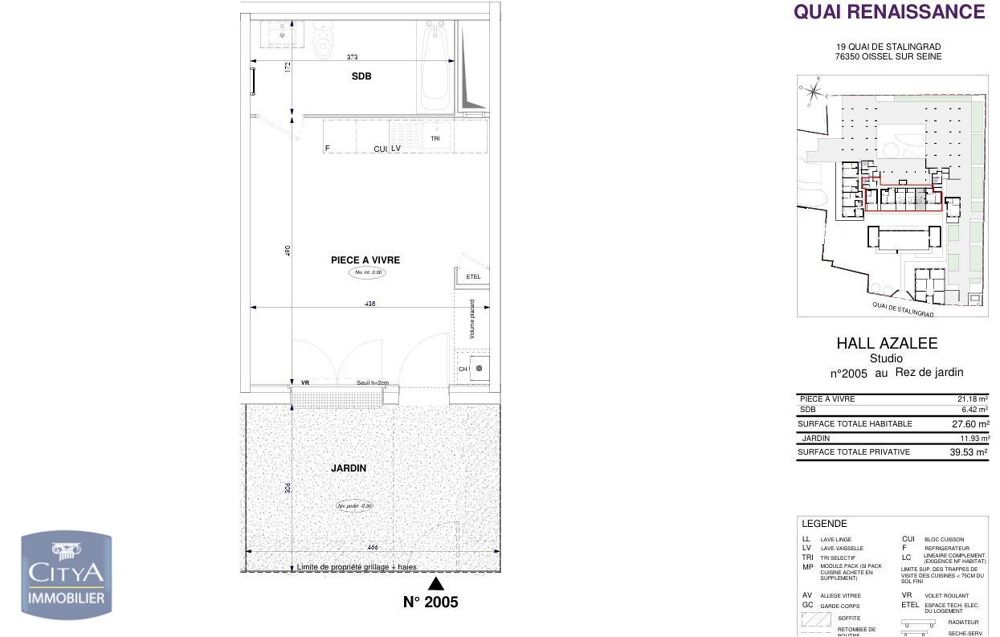location Appartement - 1 pièce(s) - 28 m² Oissel (76350)