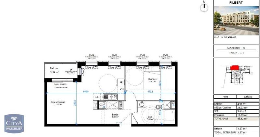 location Appartement - 2 pièce(s) - 46 m² Lille (59000)