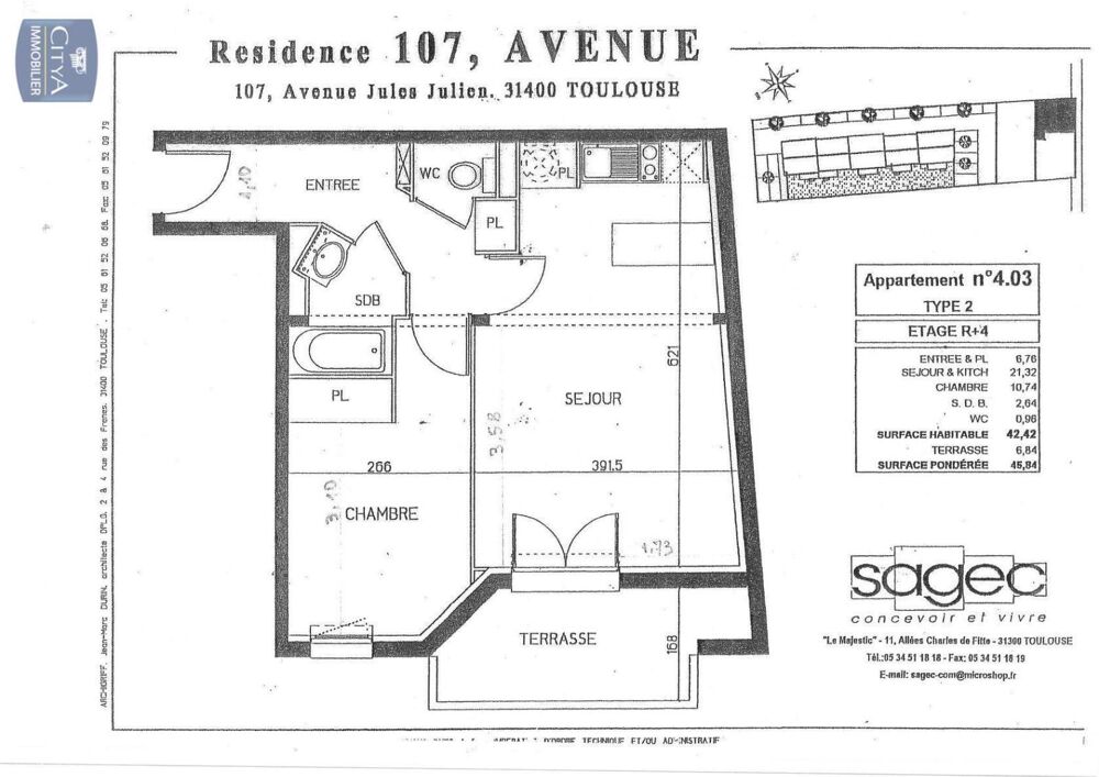 location Appartement - 2 pièce(s) - 41 m² Toulouse (31400)