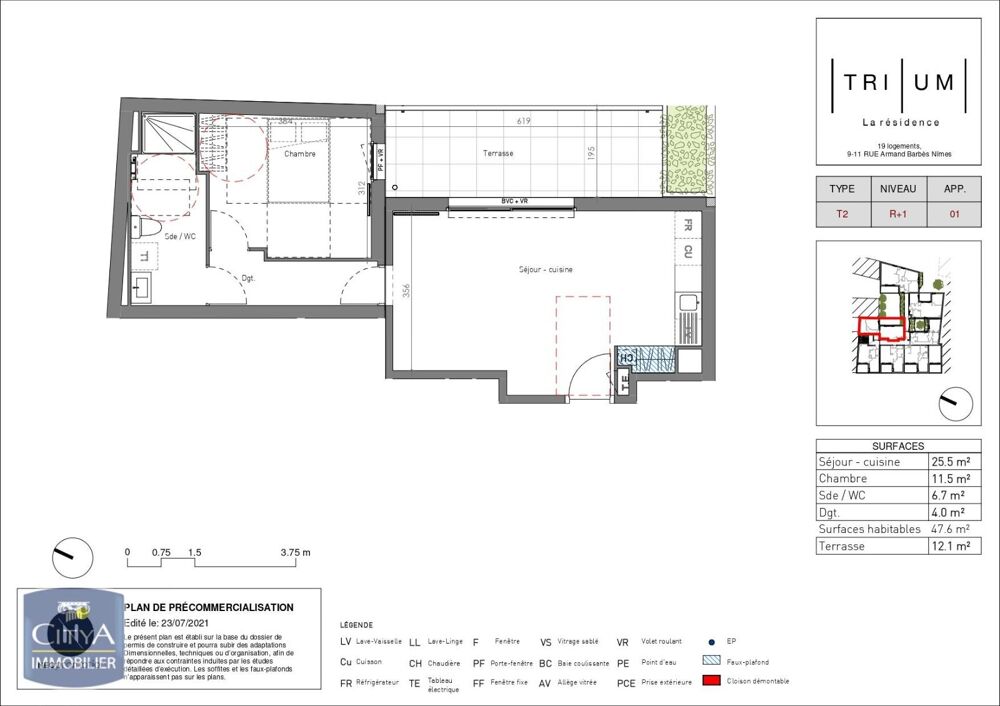 location Appartement - 2 pièce(s) - 48 m² Nimes (30900)