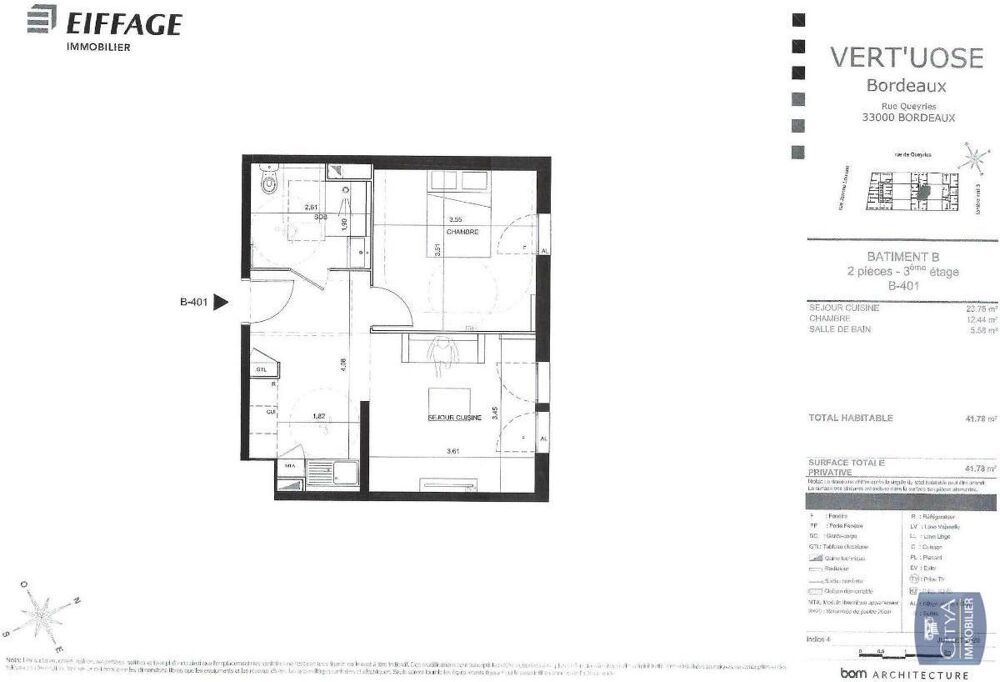 location Appartement - 2 pièce(s) - 42 m² Bordeaux (33100)