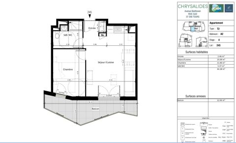  Appartement  louer 2 pices 44 m