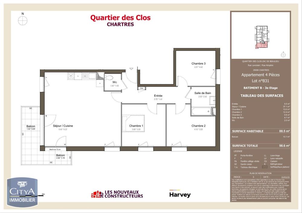 location Appartement - 4 pièce(s) - 89 m² Chartres (28000)
