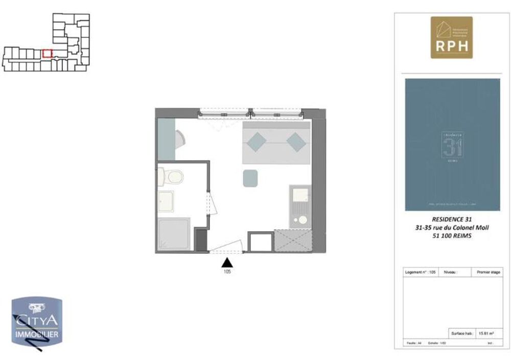 location Appartement - 1 pièce(s) - 16 m² Reims (51100)
