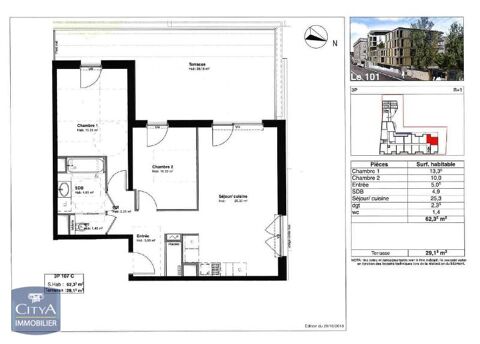  Appartement � louer 3 pi�ces 62 m�