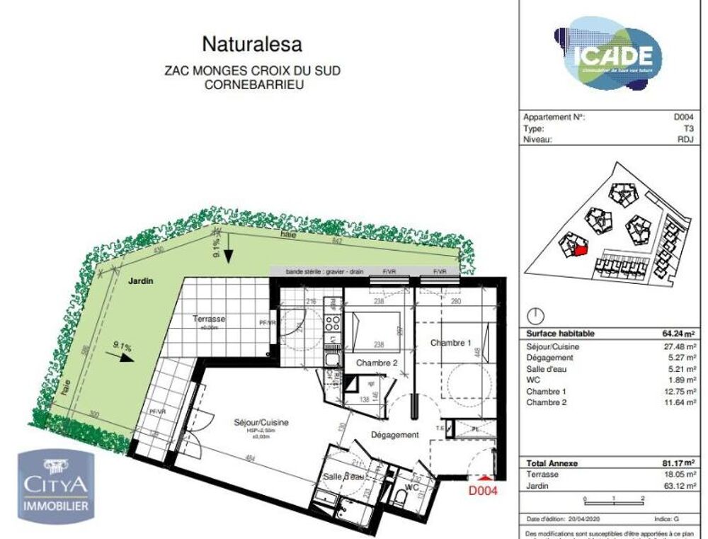 location Appartement - 3 pièce(s) - 64 m² Cornebarrieu (31700)