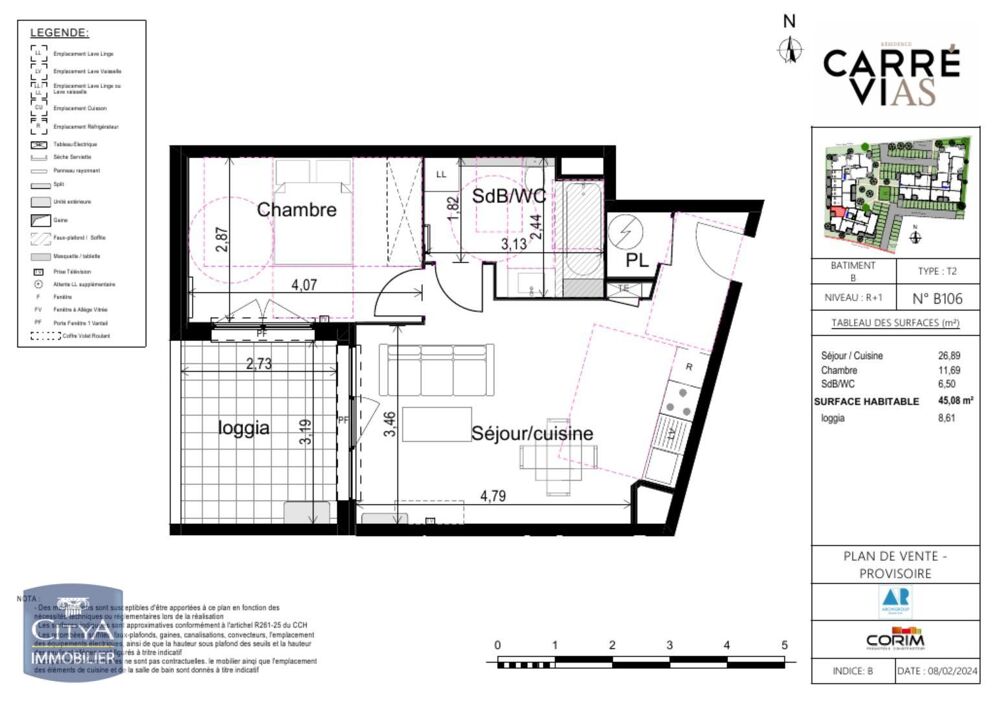 location Appartement - 2 pièce(s) - 45 m² Vias (34450)