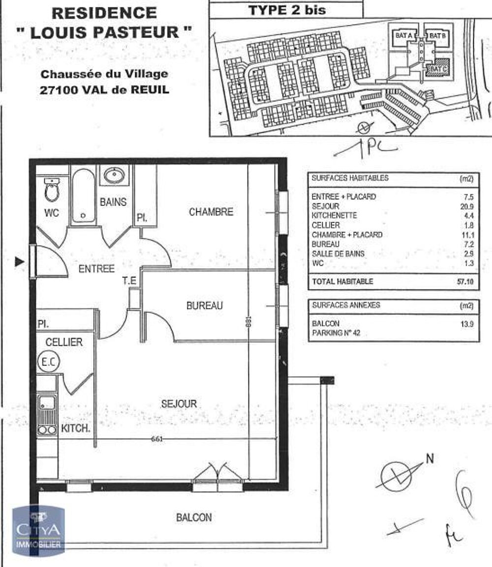 location Appartement - 2 pièce(s) - 57 m² Val-de-Reuil (27100)