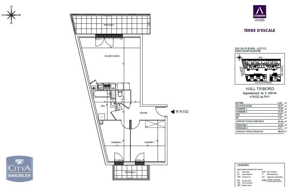 location Appartement - 3 pièce(s) - 68 m² Saint-Nazaire (44600)