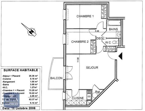  Appartement  louer 3 pices 62 m