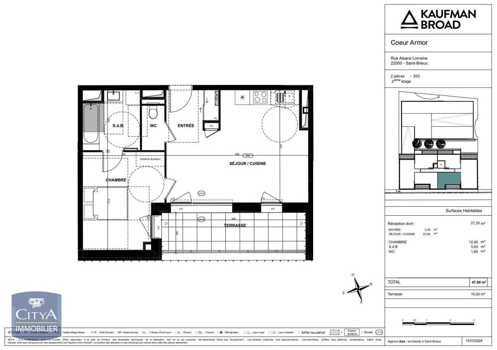 location Appartement - 2 pièce(s) - 48 m² Saint-Brieuc (22000)
