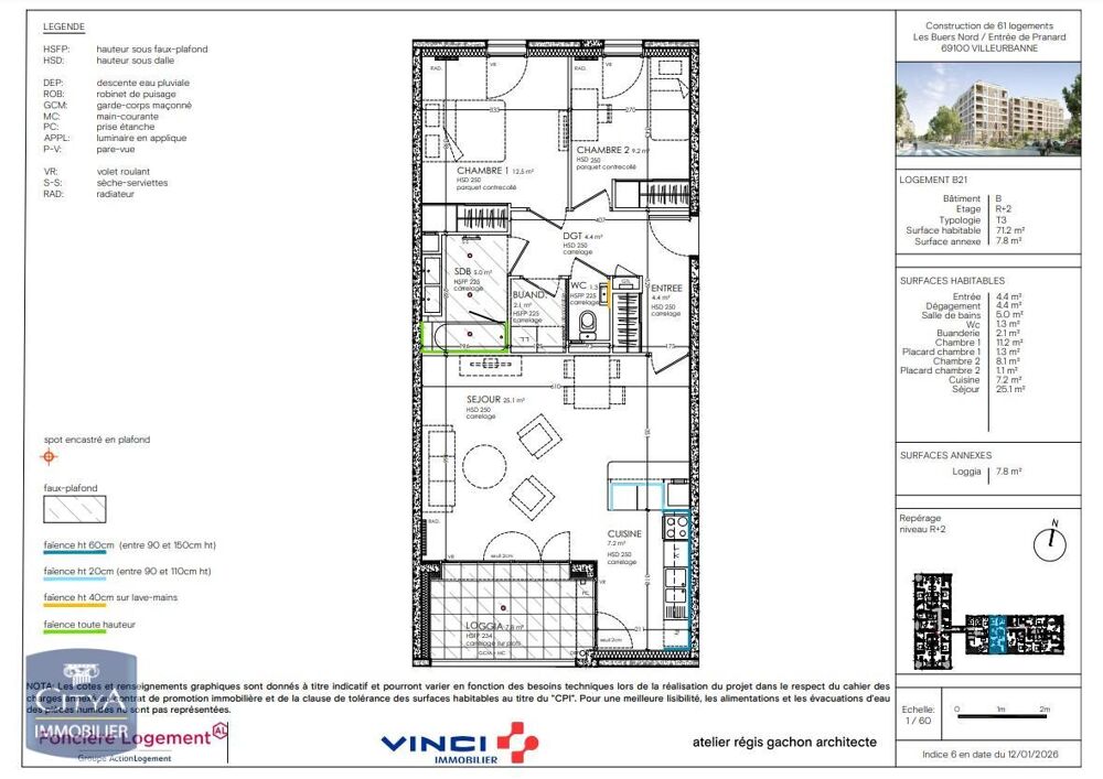 location Appartement - 3 pièce(s) - 71 m² Villeurbanne (69100)