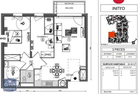  Location Appartement Appartement - 3 pice(s) - 62 m