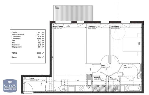  Appartement � louer 3 pi�ces 65 m�
