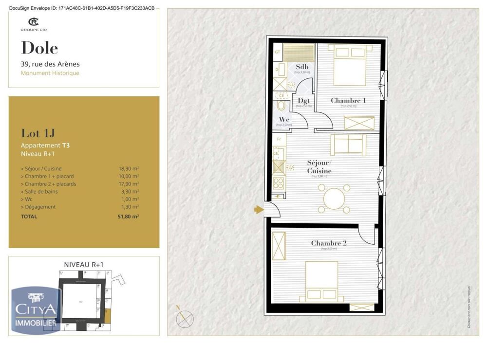 location Appartement - 3 pièce(s) - 52 m² Dole (39100)