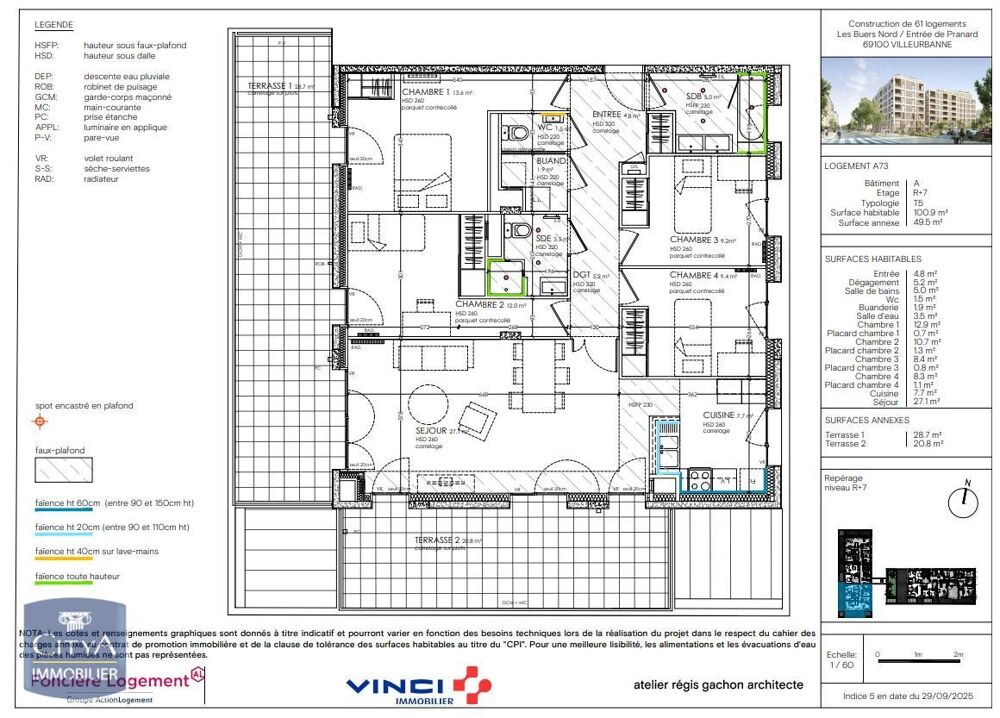 location Appartement - 5 pièce(s) - 101 m² Villeurbanne (69100)