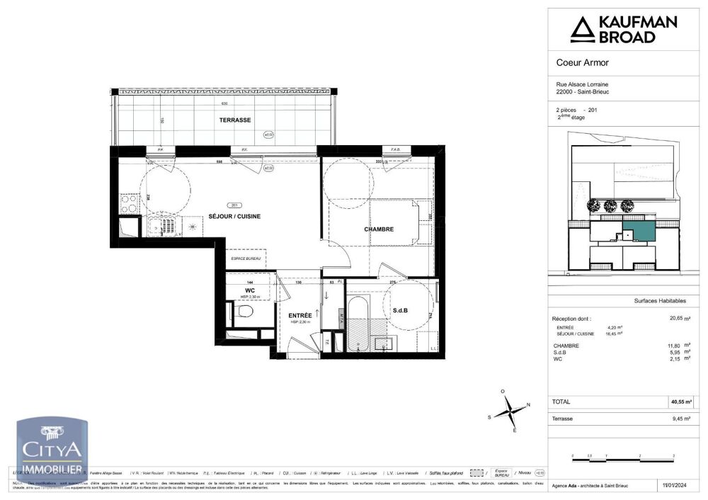 location Appartement - 2 pièce(s) - 41 m² Saint-Brieuc (22000)