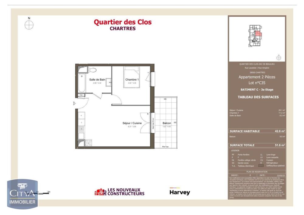 location Appartement - 2 pièce(s) - 43 m² Chartres (28000)