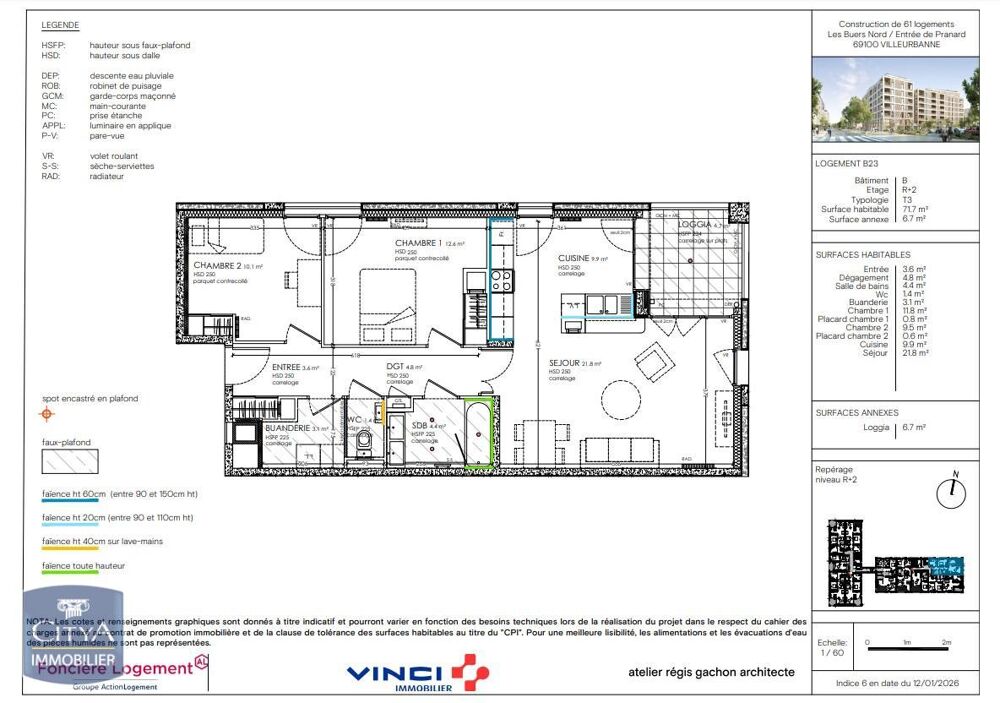 location Appartement - 3 pièce(s) - 72 m² Villeurbanne (69100)