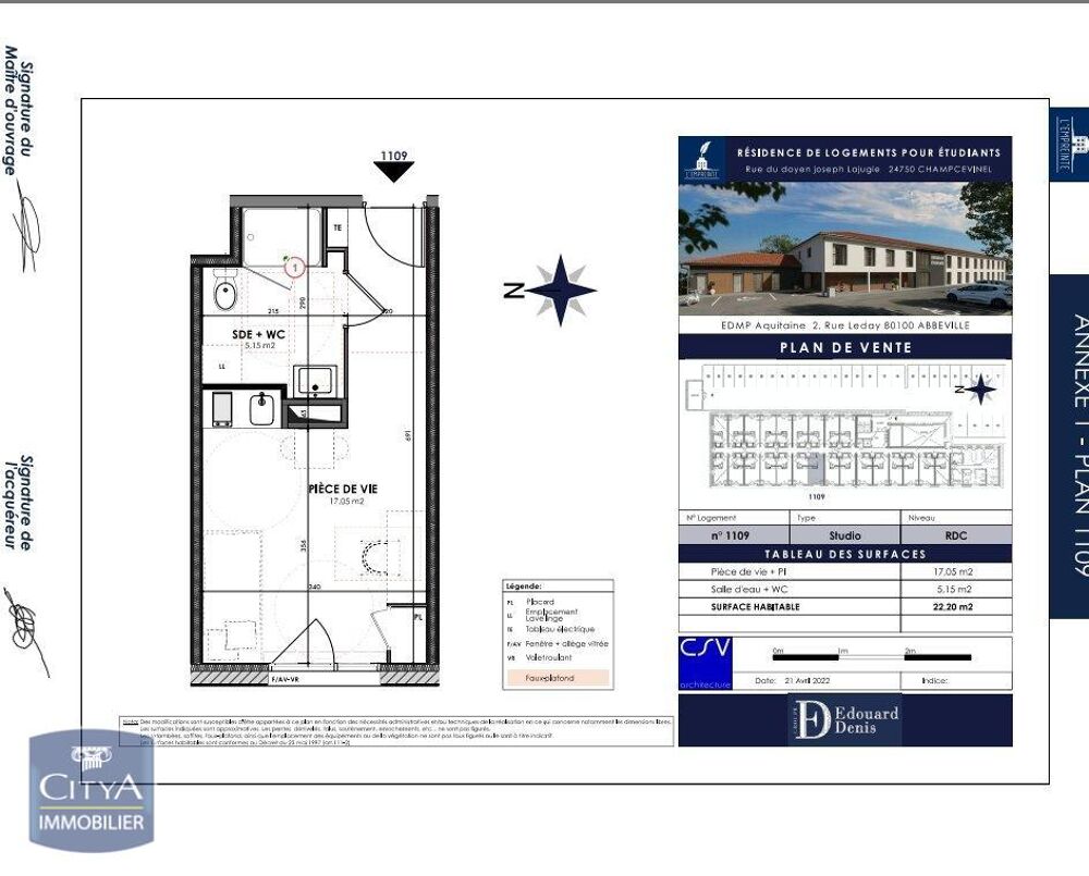 location Appartement - 1 pièce(s) - 22 m² Champcevinel (24750)