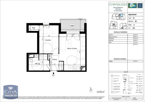  Appartement  louer 2 pices 42 m