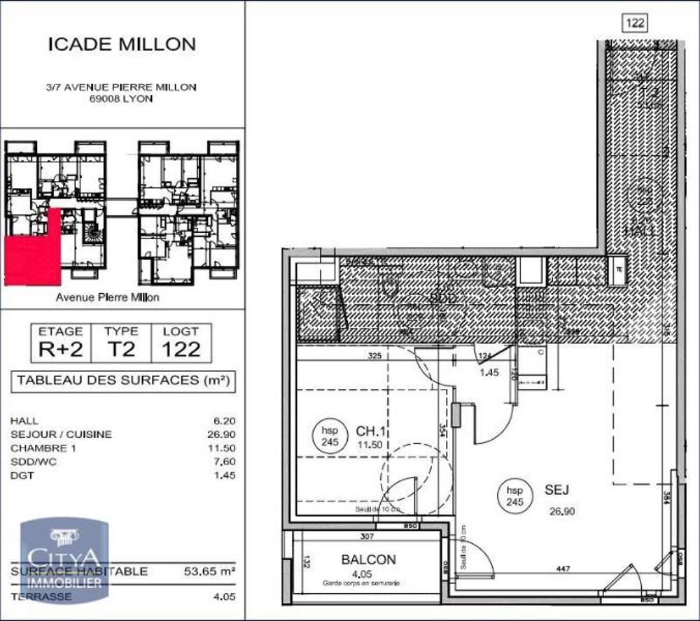 location Appartement - 2 pièce(s) - 54 m² Lyon 8