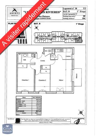  Appartement � louer 3 pi�ces 59 m�