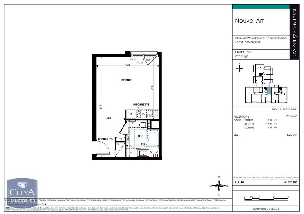 location Appartement - 1 pièce(s) - 29 m² Strasbourg (67000)