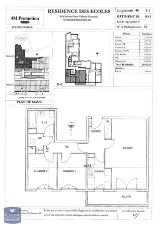  Appartement à louer 3 pièces 60 m²