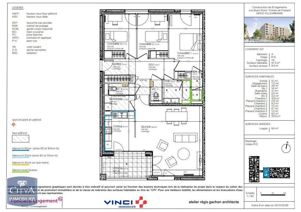 location Appartement - 4 pièce(s) - 97 m² Villeurbanne (69100)