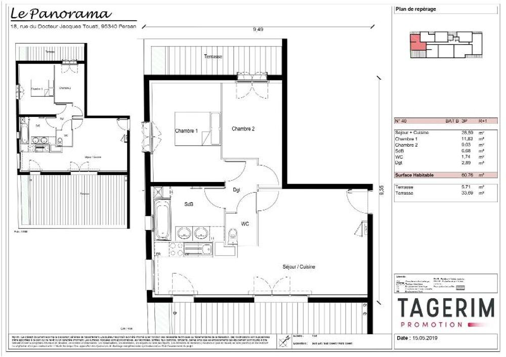 Appartement a louer persan - 3 pièce(s) - 61 m2 - Surfyn