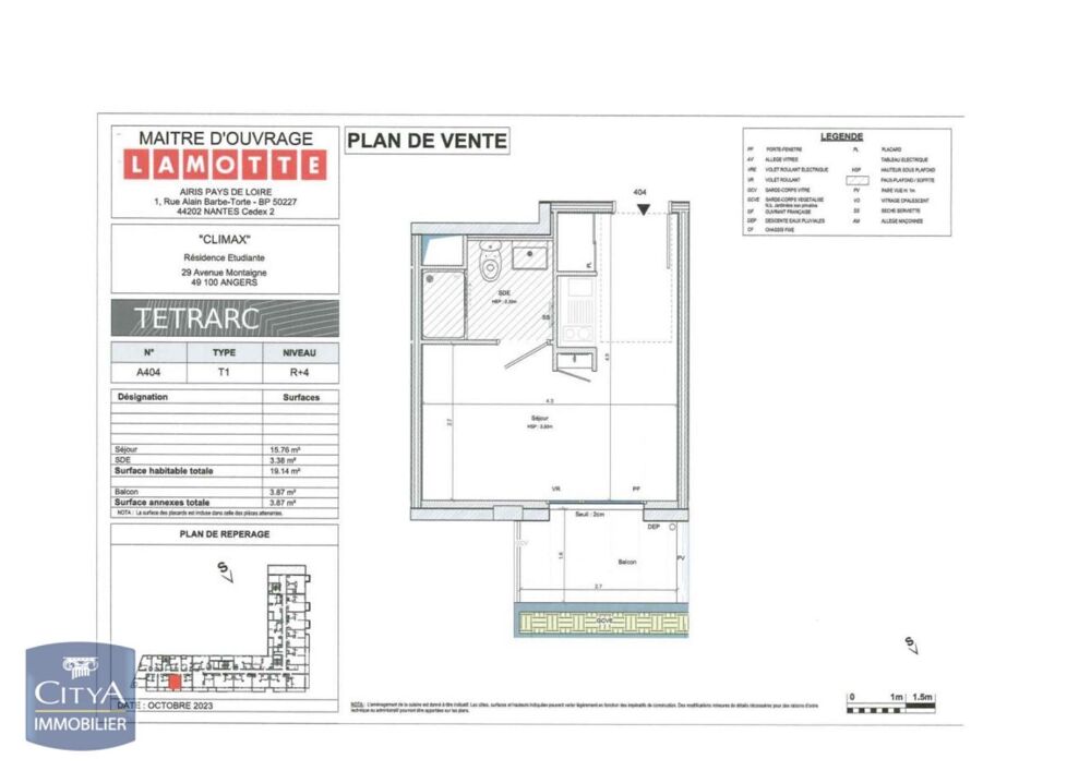 location Appartement - 1 pièce(s) - 19 m² Angers (49100)