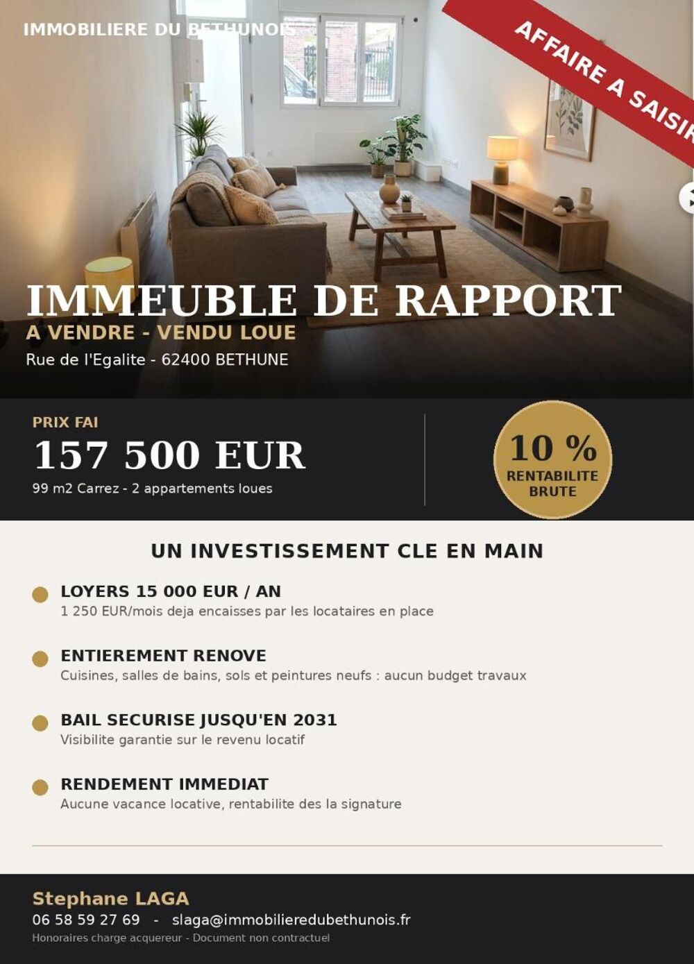 vente Immeuble - 99 m² Béthune (62400)