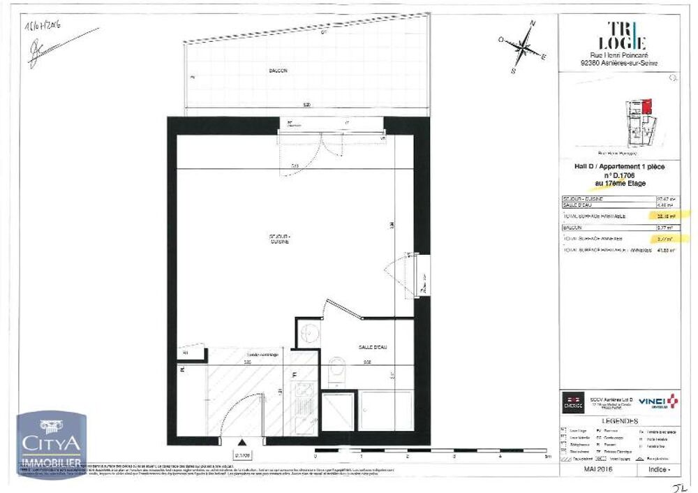 location Appartement - 1 pièce(s) - 32 m² Asnières-sur-Seine (92600)