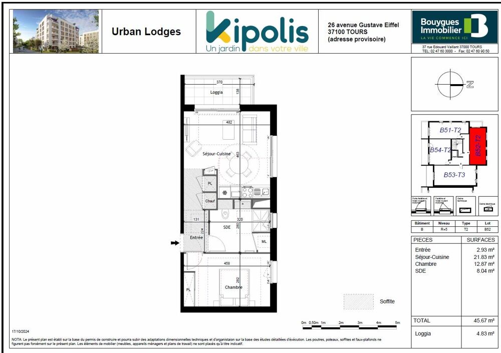 location Appartement - 2 pièce(s) - 46 m² Tours (37000)