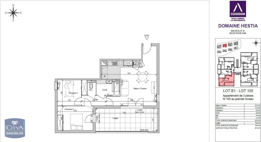 location Appartement - 3 pièce(s) - 62 m² Rodilhan (30230)