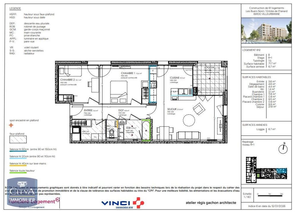 location Appartement - 3 pièce(s) - 72 m² Villeurbanne (69100)