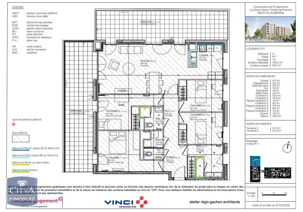 location Appartement - 5 pièce(s) - 105 m² Villeurbanne (69100)