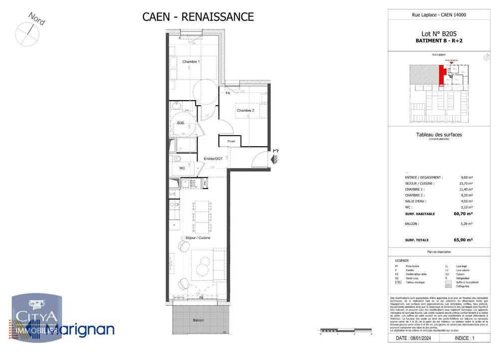 location Appartement - 3 pièce(s) - 61 m² Caen (14000)